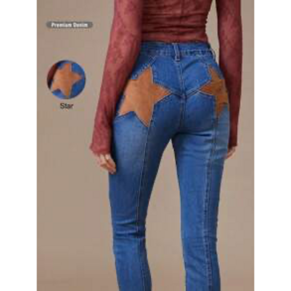 SHEIN Denim - SHEIN WESTFADE Western Contrast Faux Suede Star Stretch Skinny Jeans Nashville O